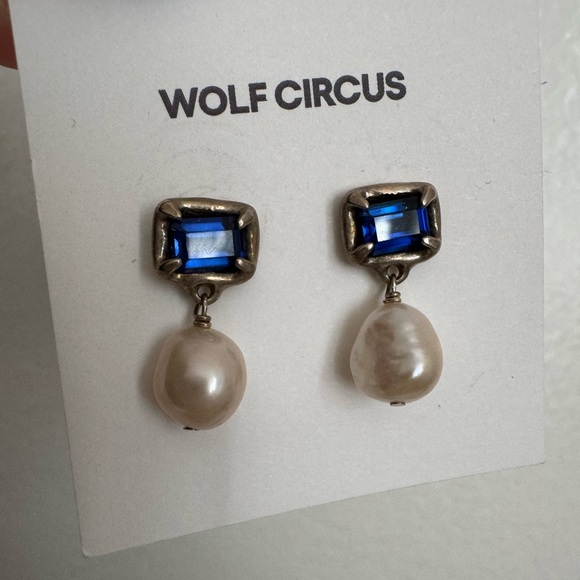 Wolf Circus Blue and Pearl Drop Earrings - Picture 2 of 3